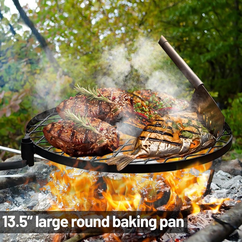 AVOFOREST Swivel Campfire Grill Grate Heavy Duty Camping Grill 360° Adjustable Over Fire Pit Grill for Outdoor Barbecue Camping Garden Dinner - 48" Rustproof Long Stakes - Image 3
